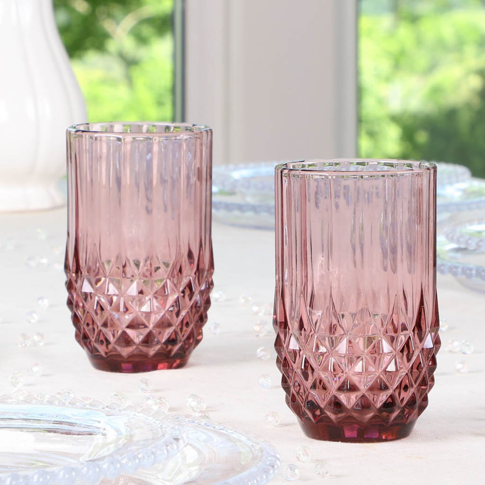 Set of 4 Hi Ball Tumbler Glasses Pink Diamond Embossed Water Etsy UK