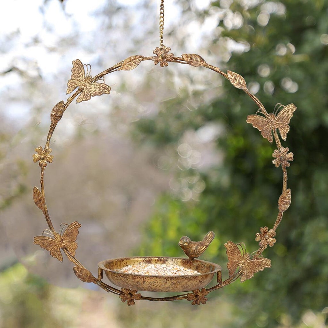 Hanging Bird Dish Cast Iron Flower & Butterfly Decorated Etsy