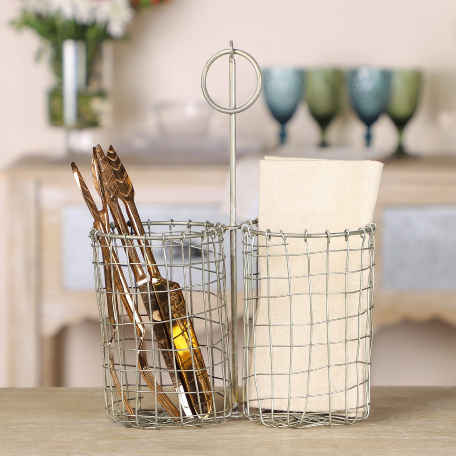 Industrial Style Cutlery Basket Grey Two Compartment Table Top Etsy