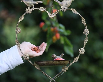 Love Heart Bird Dish Bird Feeder Seed Suet Nut Mealworm Feeding Station Tray Anniversary Spring Wedding Anniversary Gift Present Idea