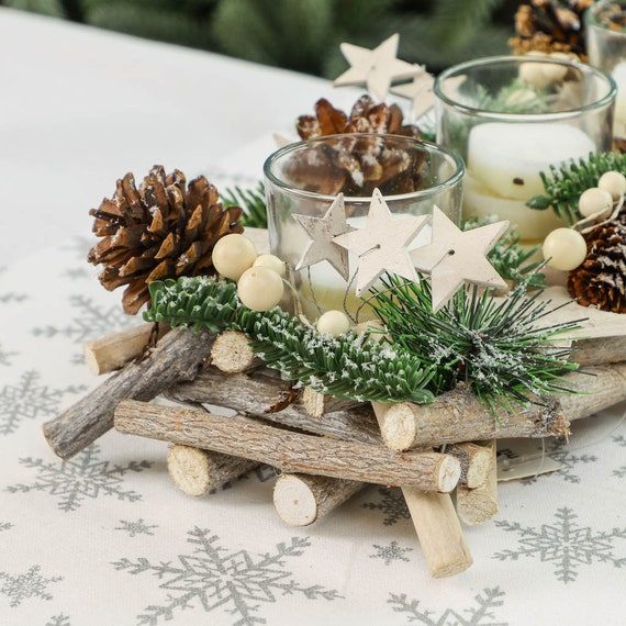 Christmas Candle Holder Wooden Branch & Pine Cone Shooting - Etsy UK