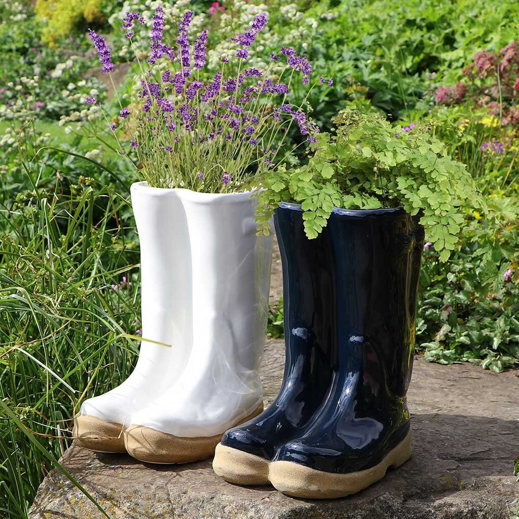 Novelty Wellington Boots Flower Pot Green White Blue Garden Etsy