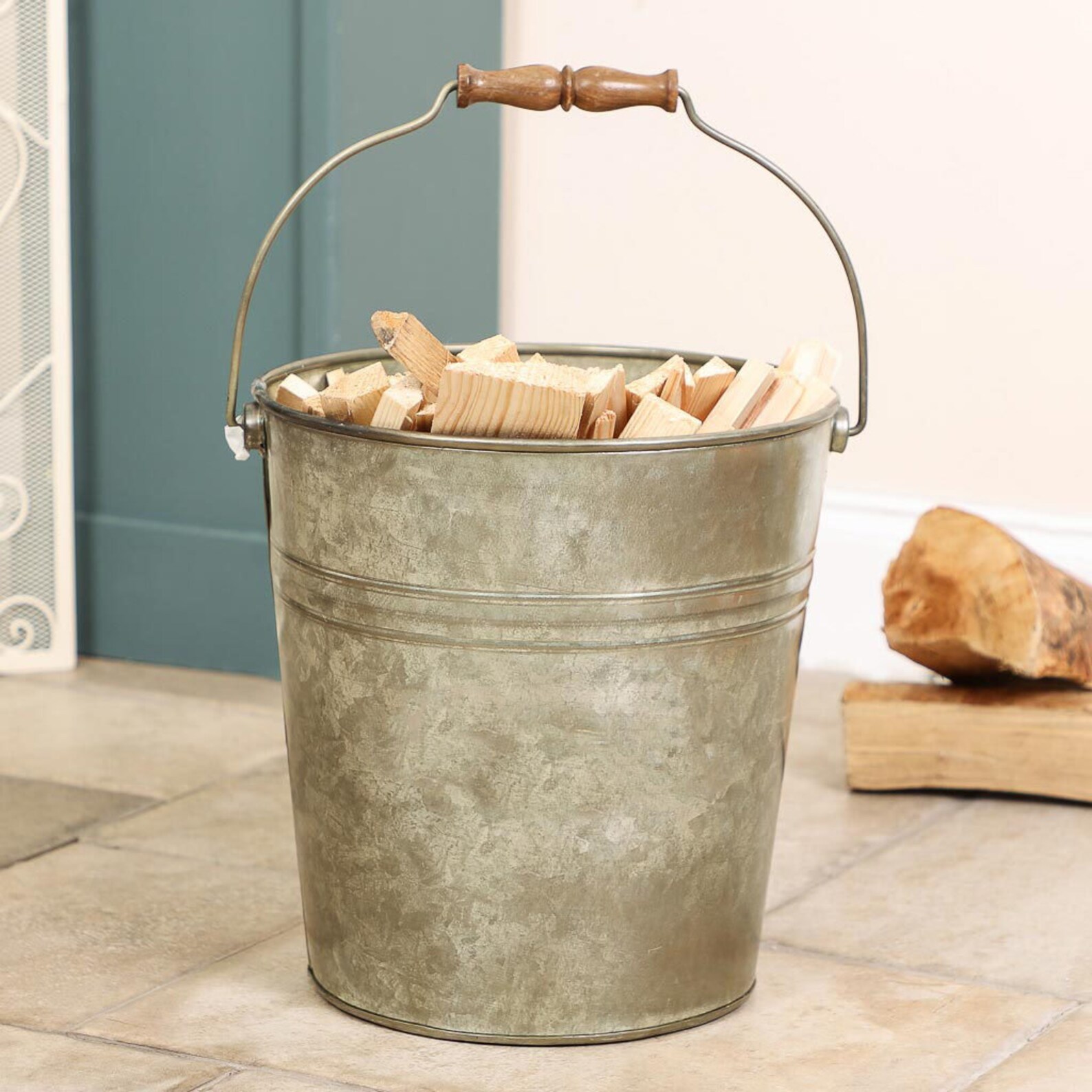 Vintage Style Kindling Bucket 17L Zinc Fireside Log Basket Etsy