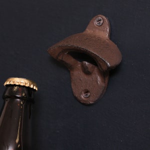 Wall Mounted Bottle Opener Cast Iron Antique Brown Vintage Style Bottle Cap Remover Man Cave Accessory Bar Blade Alfresco Dining Gift