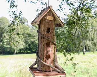 Natural Bark Three Tier Bird House Nesting Box Decorative Garden Birdbox Hand Finished Reclaimed Wood Bird Nesting Box