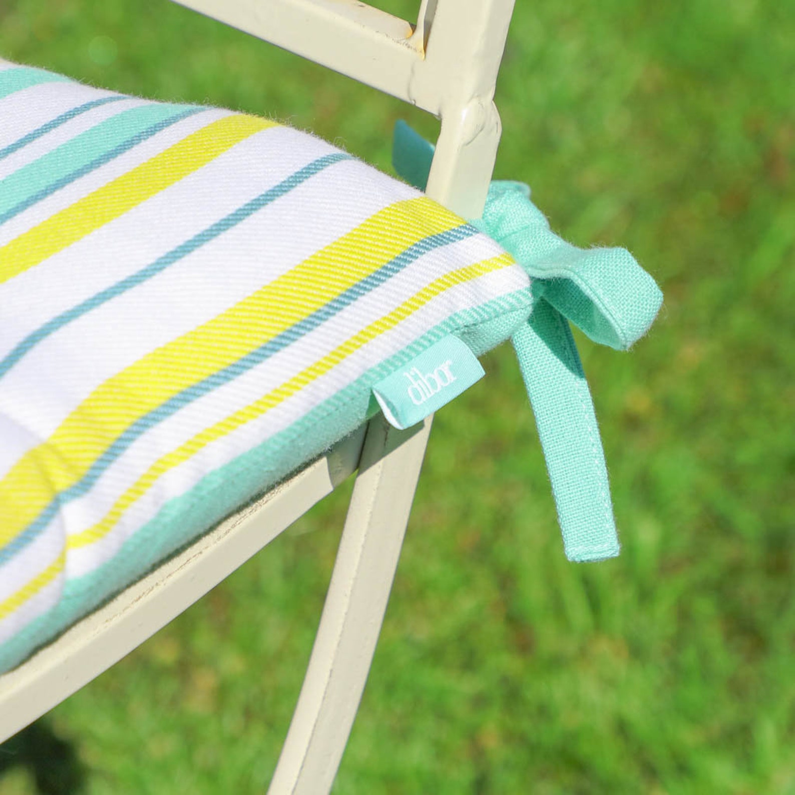 Set of 2 Green & Yellow Stripe Outdoor Dining Chair Cushions | Etsy