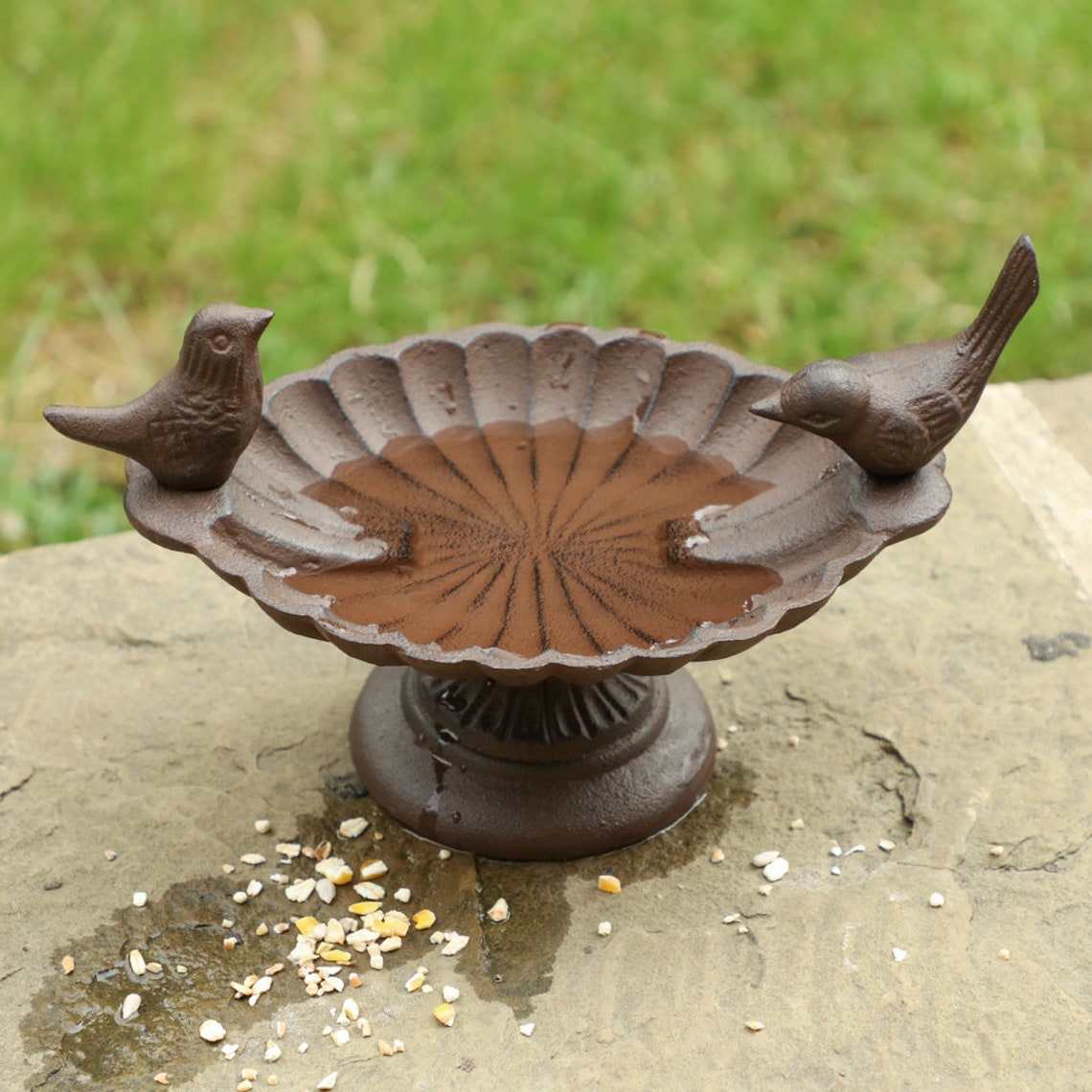 Cast Iron Bird Bath Freestanding Antique Brown Bird Dish Seed Etsy