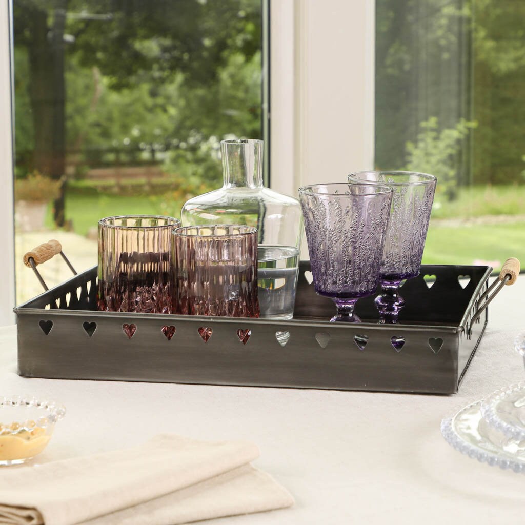 Metal Bar Tray Zinc Grey Wood Handled Rectangular Party Drink Etsy