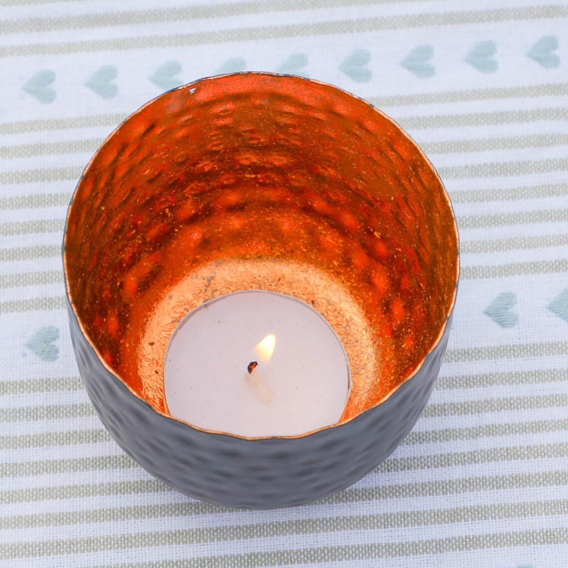 Set of 3 Copper Tea Light Holders Hammered Finish Tealight Etsy