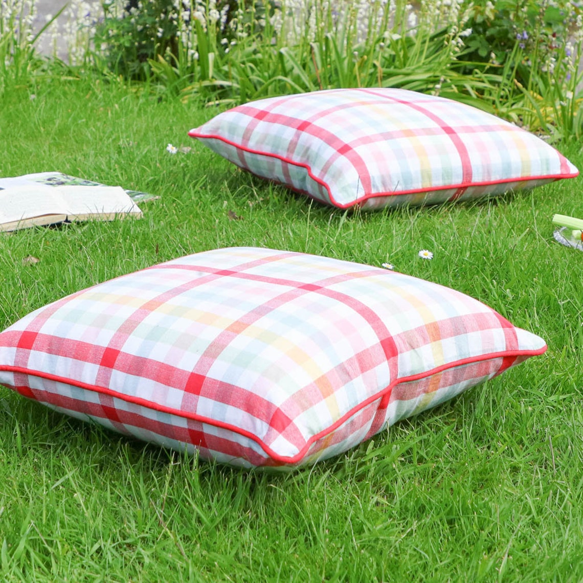 Set of 2 XL Gingham Print Garden Cushions Outdoor Furniture Etsy UK