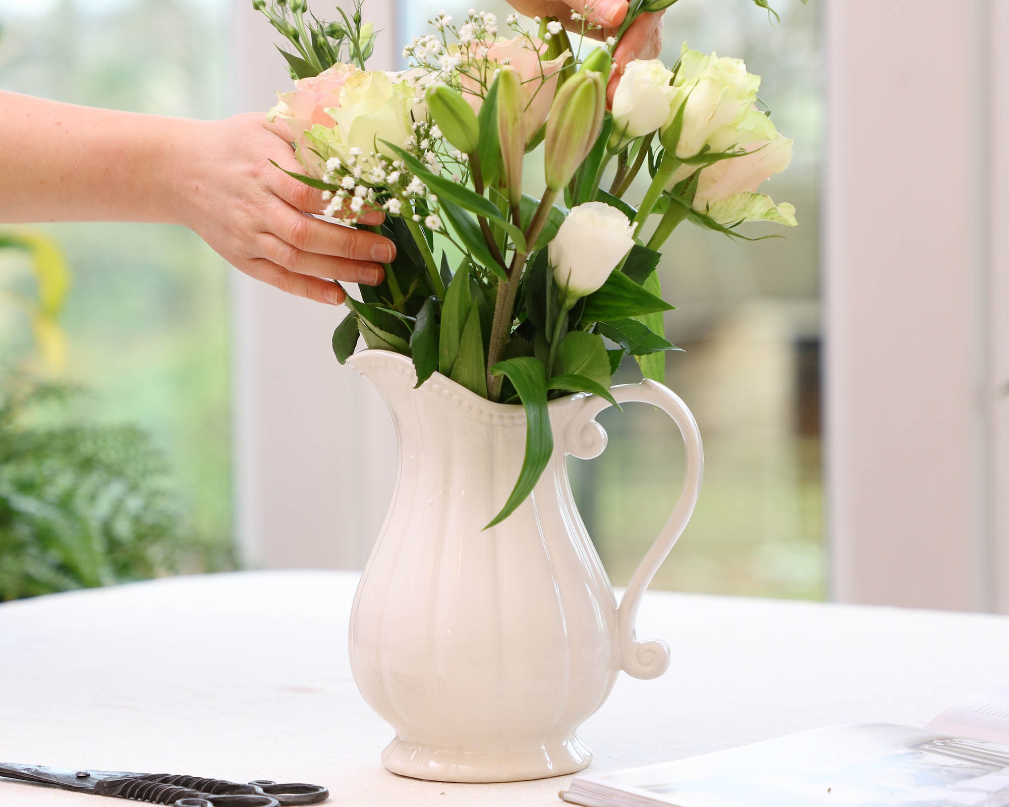 White Ceramic Pitcher Jug Vase Vintage Style Scrolled & Fluted Etsy UK
