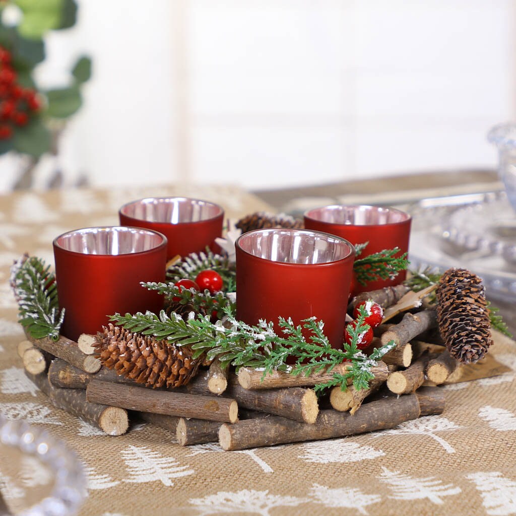 Traditional Christmas Wreath Candle Holder Centrepiece Dinner - Etsy UK