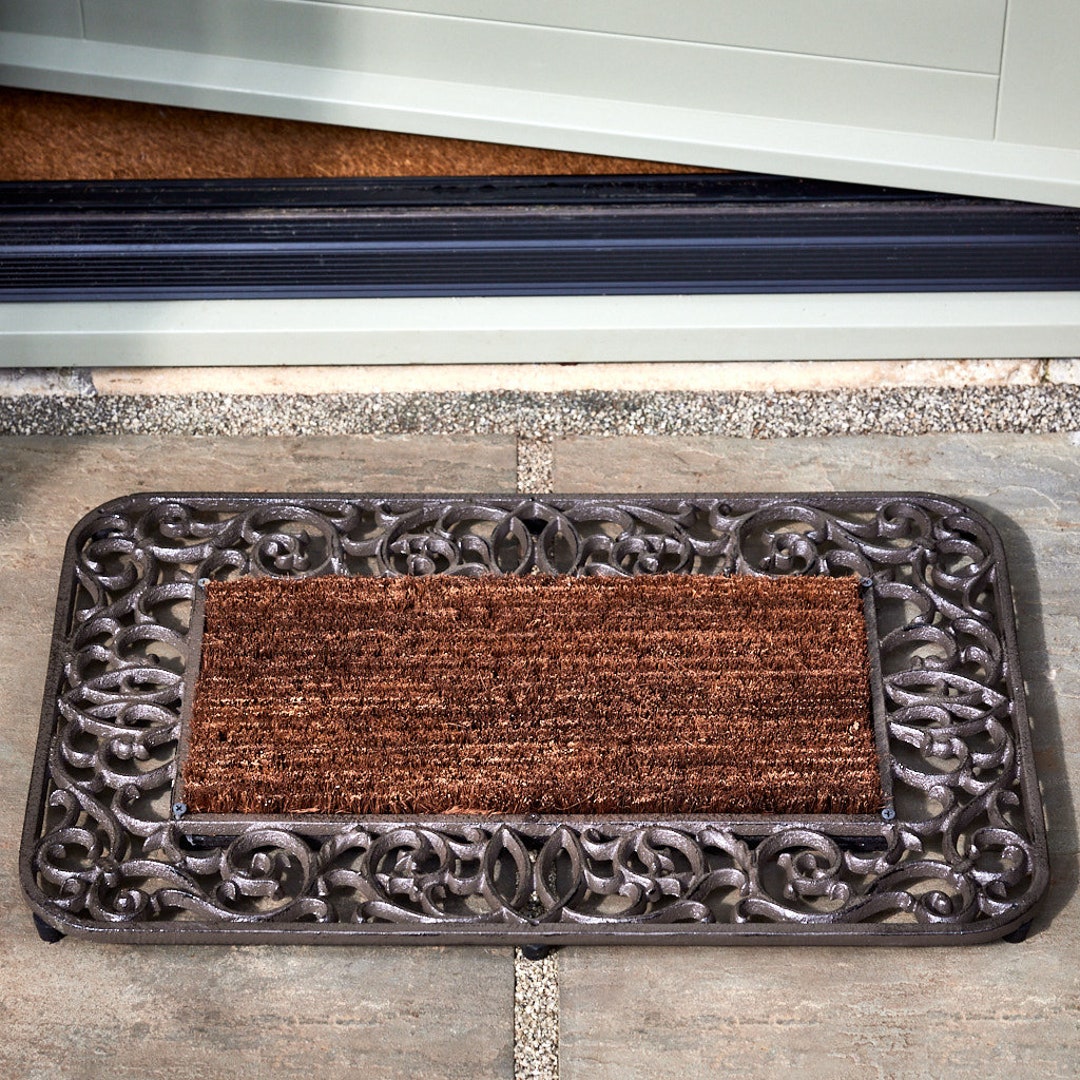 Cast Iron & Coir Door Mat Outdoor Garden Vintage Style Coco Fibre