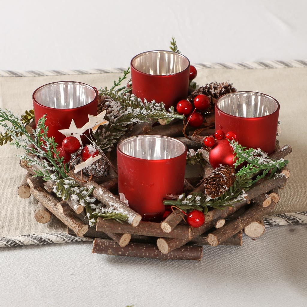 Traditional Christmas Wreath Candle Holder Centrepiece Dinner - Etsy UK