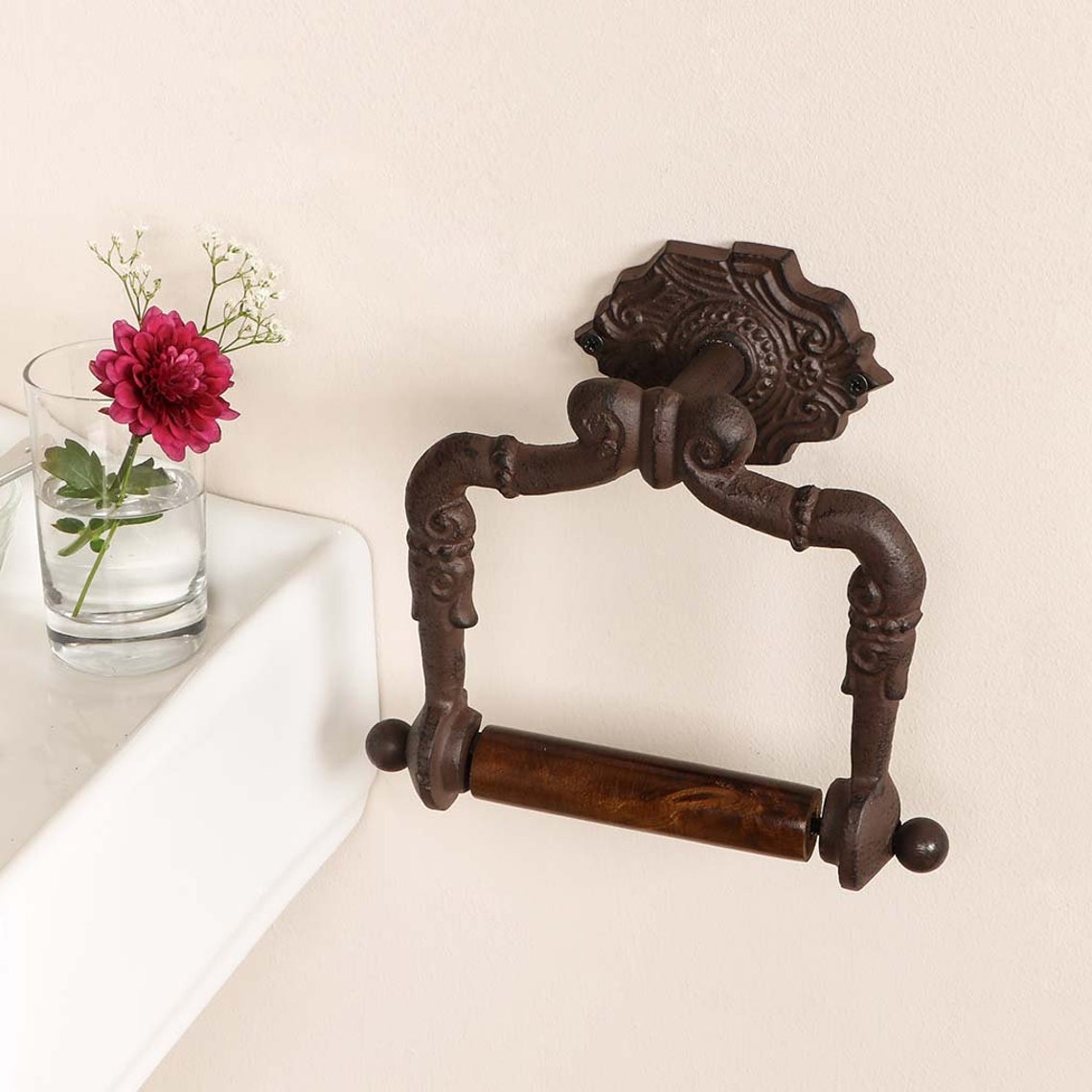 Vintage Style Wall Mounted Toilet Roll Holder Cast Iron Ornate Etsy