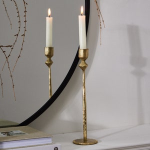 Hand Forged Recycled Iron Candlestick Gold Dinner Table Sideboard Mantelpiece Windowsill Taper Candle Holder Contemporary Style Candelabra