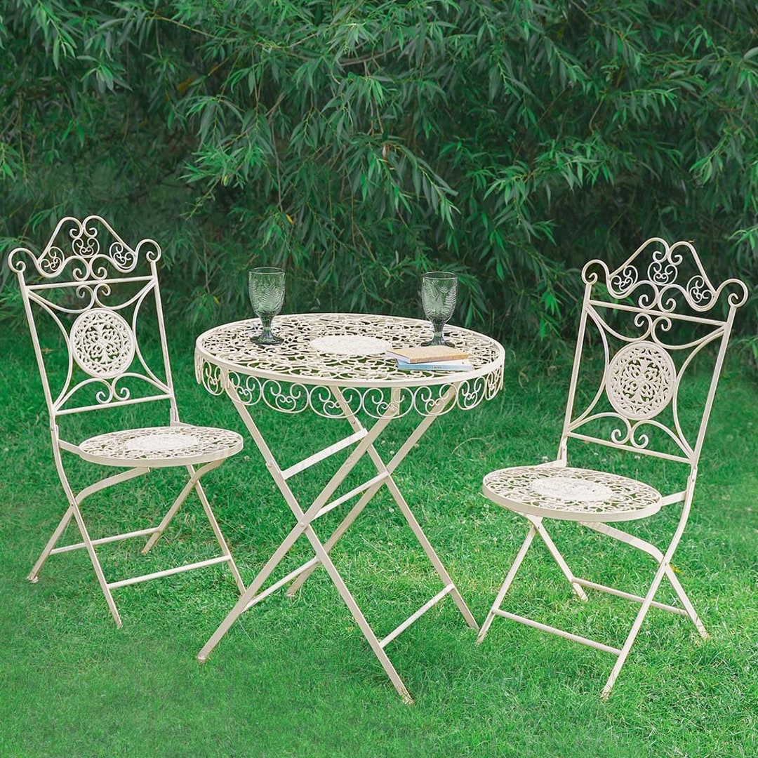 2 Person Bistro Set Wrought Iron Garden Furniture Outdoor 3pc Alfresco