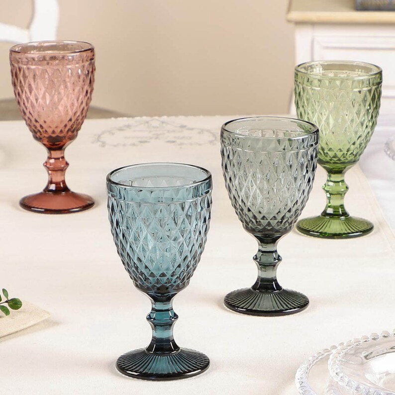 Mix and Match Embossed Wine Goblets Vintage Style Embossed Wine Glasses Dishwasher Safe Glassware Set Kitchen Dining Room Wine Glass Set image 9