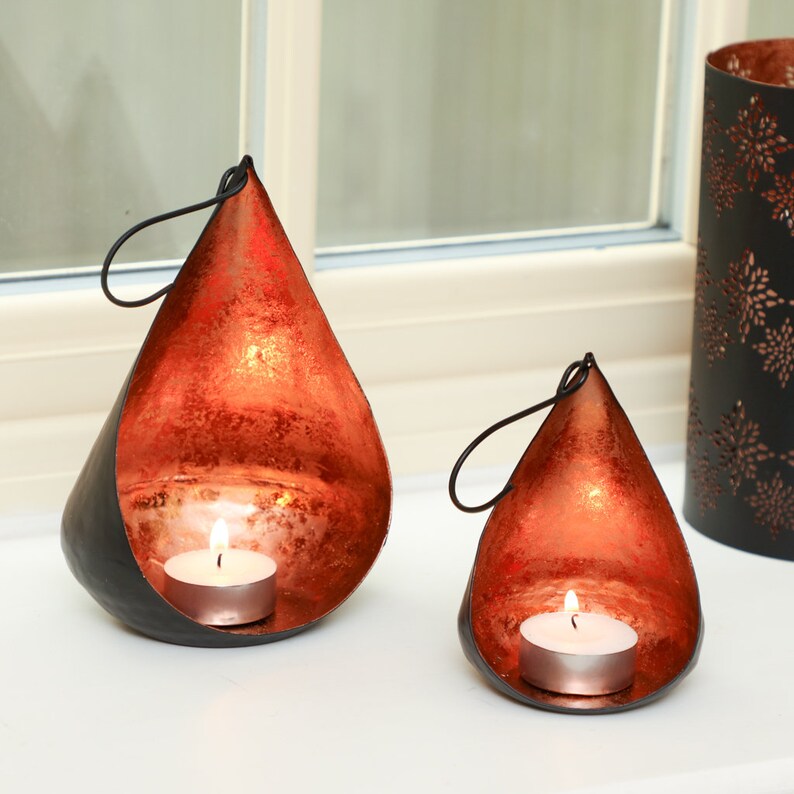 Set of 2 Hanging Tea Light Candle Holder Lanterns Etsy UK