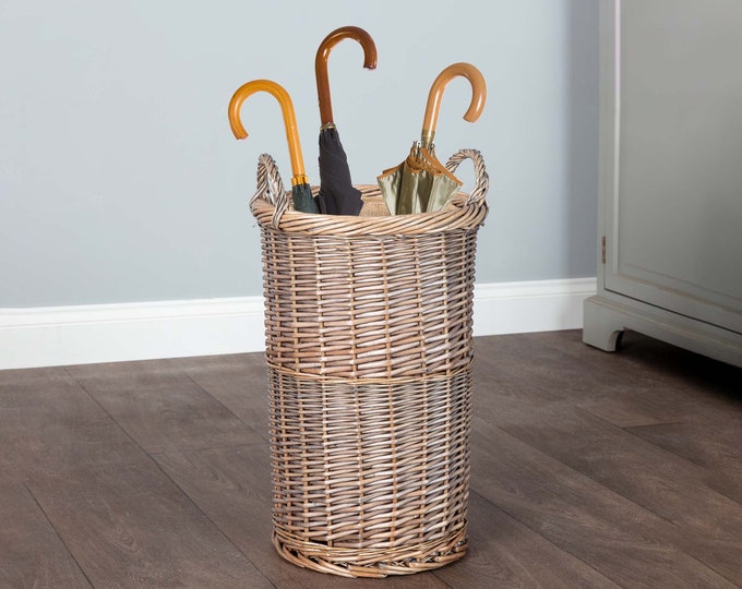Vintage Style Wicker Umbrella Stand Freestanding Hallway Walking Stick