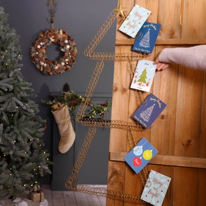 Gold Christmas Tree Christmas Card Hanger Holder Greetings Card Display Sign Over Door Hook Xmas Seasonal Greeting Card Hanger