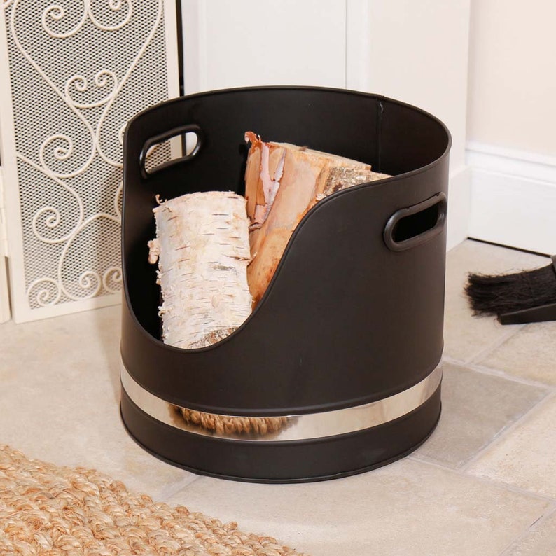 Contemporary Log Bucket Fireside Kindling Basket Modern Chrome Etsy UK