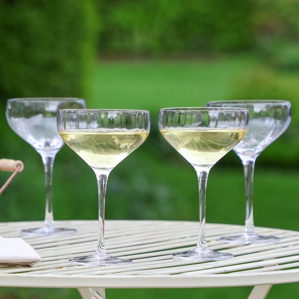 Champagne Coupe Saucer Set Prosecco Cocktail Celebration Toasting Glasses Bevelled Rippled Ribbed Martini Coupe Saucer Dish