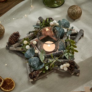 Rustic Tea Light Candle Holder Woodland Leaf Star Shaped Christmas Dining Table Centrepiece Tealight Candle Lanterns Festive Home Décor