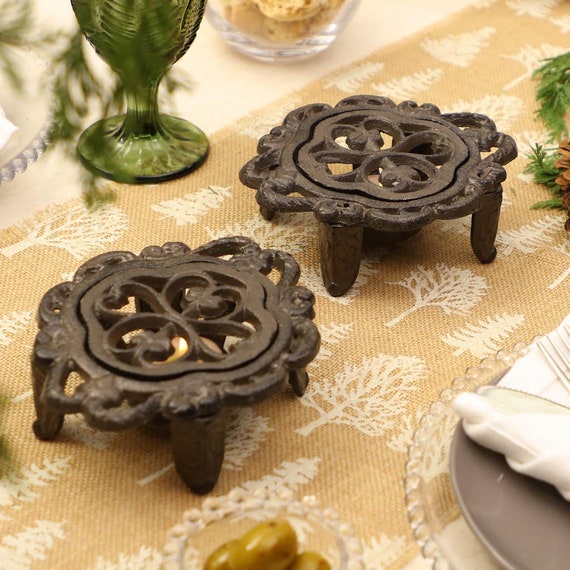 Cast Iron Tea Light Hot Plate Antique Brown Tealight Candle Holder Dining  Table Plate Warmer Hot Plate Trivet 6th Anniversary Gift Idea 