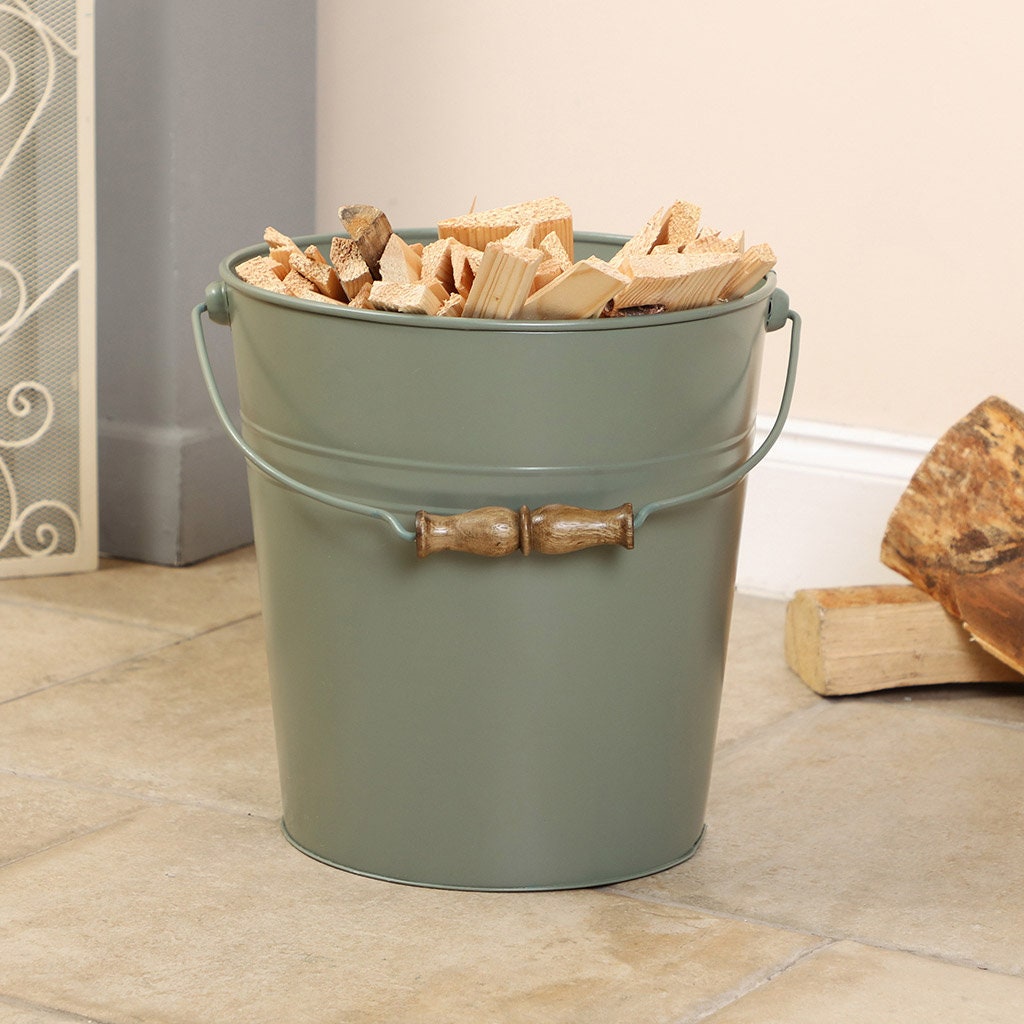 Farmhouse Rustic Set of Two Flared Bottom Buckets with Lids