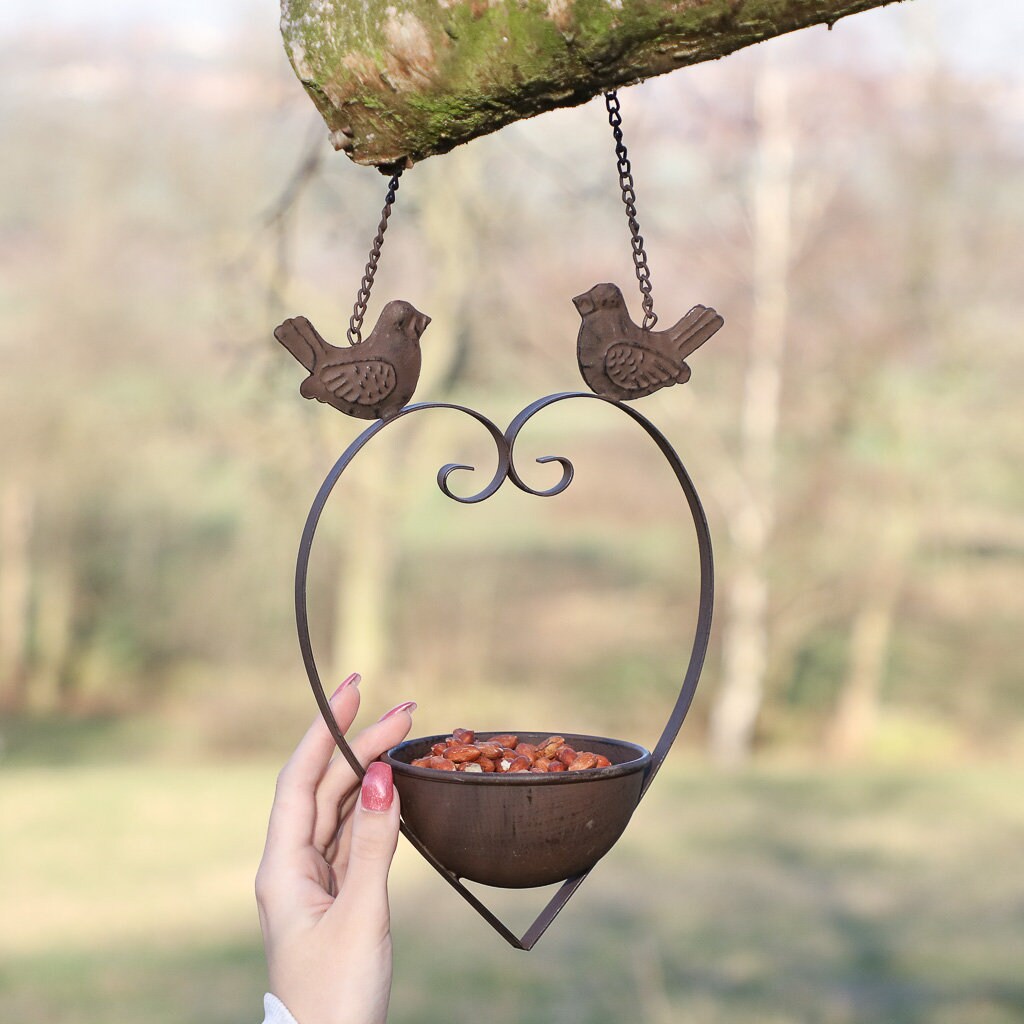 Hanging Bird Feeder Cast Iron Hanging Heart Decorative Garden Etsy