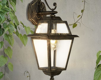 Hanging Wall Lantern Light Victorian Style Black & Gold Finish 60W E27 Bulb Outdoor Garden Pathway Driveway Entrance Security Light