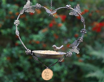 Personalised Hanging Heart Bird Dish Garden Bird Feeder Mealworm Seed Nut Bird Feeding Station Tray Garden Gift Father's Day Present Idea