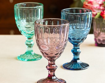 Wine Glass Mix & Match Set of 4 Baroque Embossed 270ml Red White Rose Wine Water Cocktail Glass Goblet Dishwasher Safe Glassware