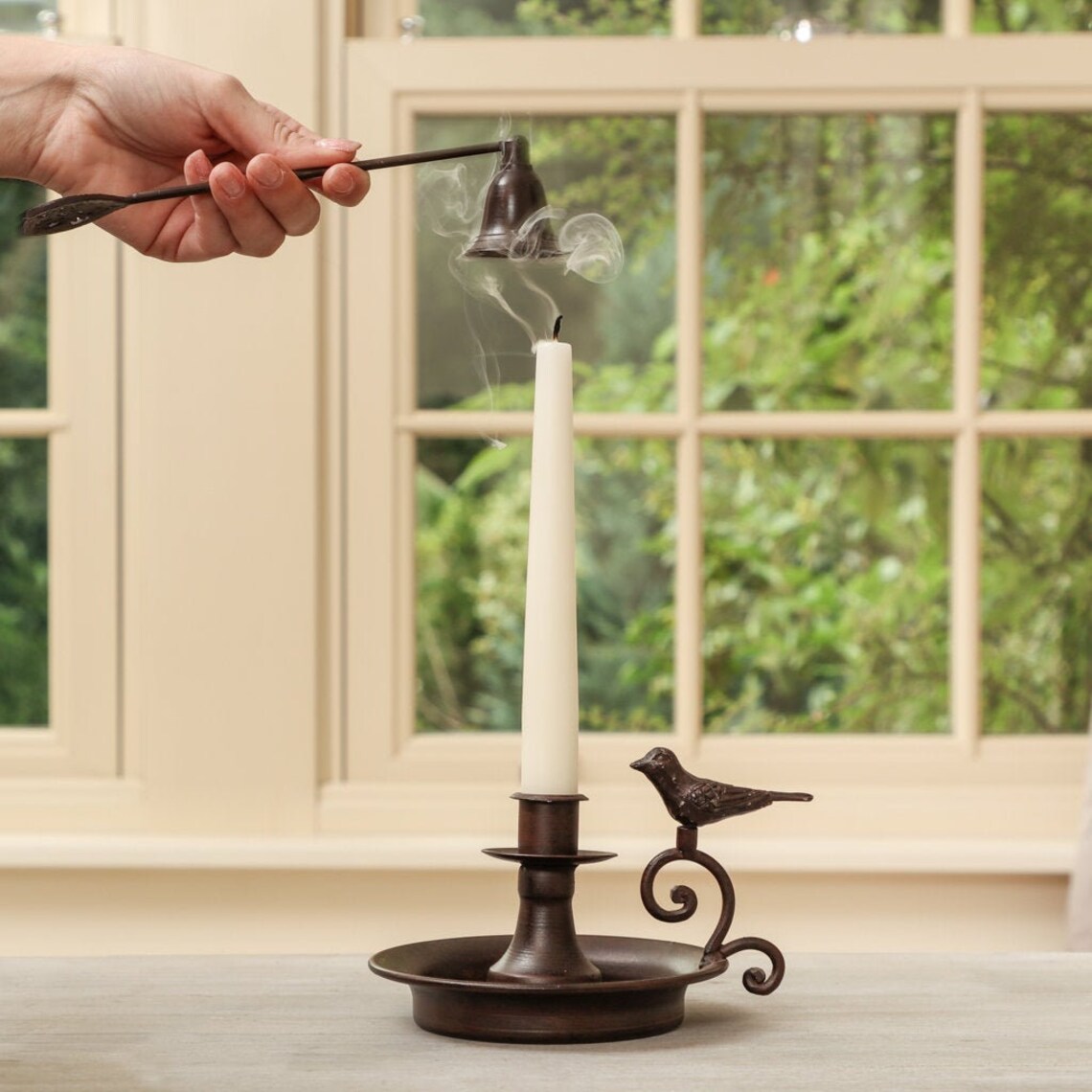 Cast Iron Vintage Style Candlestick with Bird Detail Chamber Etsy