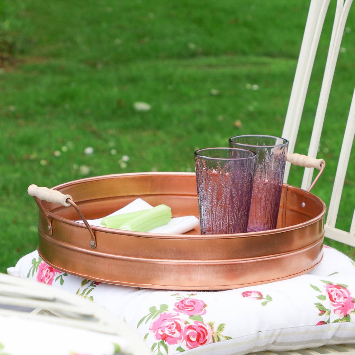 Metal Bar Tray Zinc Grey/Copper Wood Handled Alfresco Garden Etsy
