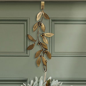 Olive Branch Laurel Door Wreath Hanger Brass Rustic Style All Season Over Door Spring Summer Wreath Garland Hook Bracket Holder