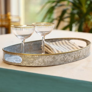 Zinc & Gold Contemporary Bar Tray Dinner Party Snack Drink Serving Platter Home Cocktail Bar Kitchen Dining Room Accessory Gift Idea