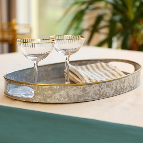 Zinc Gold Contemporary Bar Tray Dinner Party Snack Drink Serving