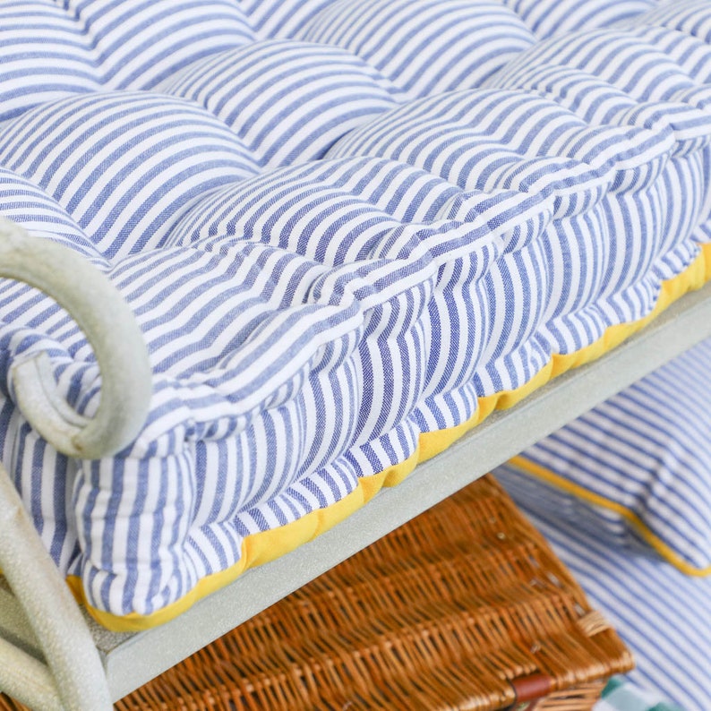 Vintage Style Nautical Blue Striped Print Garden Bench Cushion Etsy
