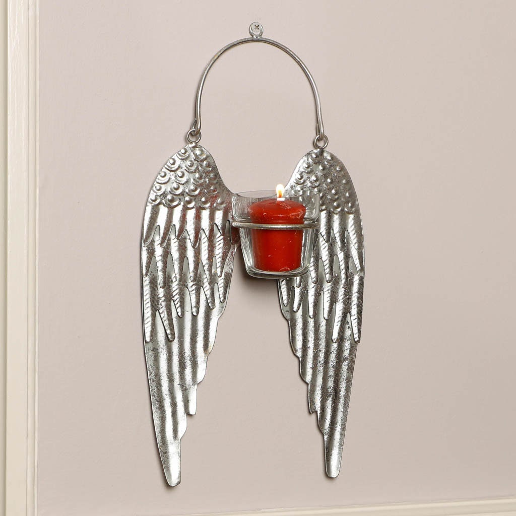 Wall Mounted Angel Wings Candle Holder Silver Finish Wall Etsy