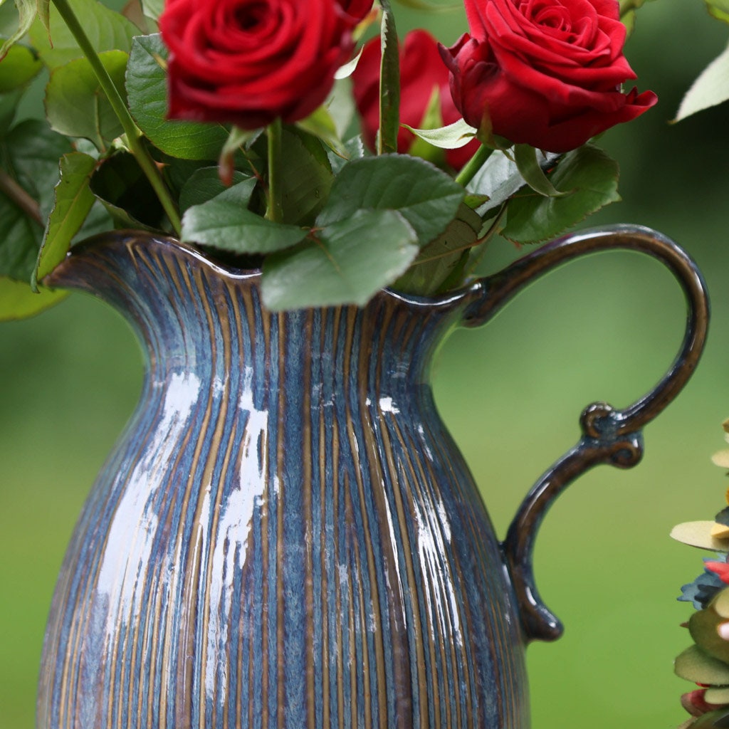 Blue & Gold Ceramic Pitcher Jug Vase Shabby Chic Vintage Style Etsy UK