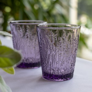 Set of 4 Tumbler Glasses Purple Lavender Embossed Water Juice Cocktail Glasses Vintage Style Embossed Dishwasher Safe Glassware