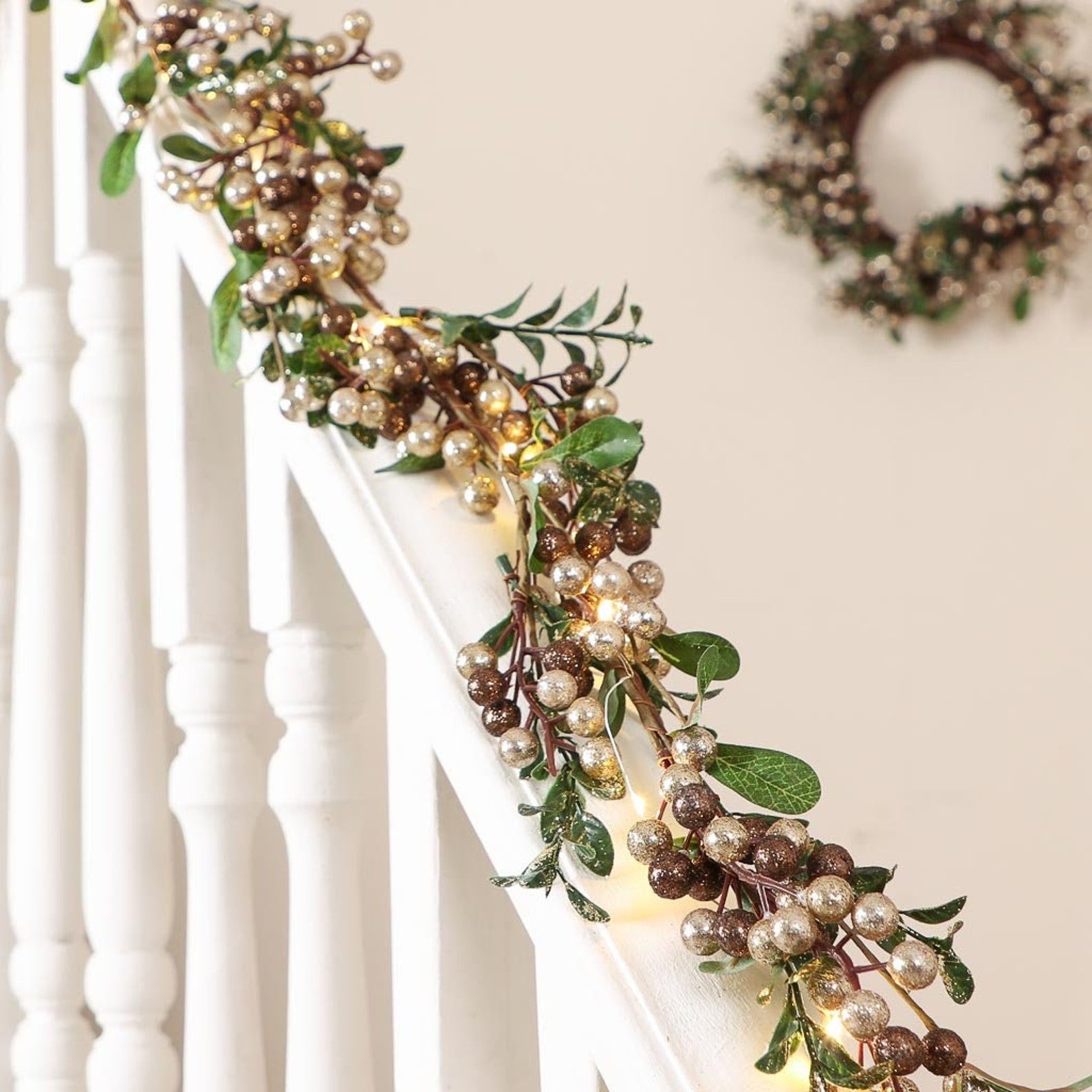 Prelit Christmas Garland Berry Gold Copper Bronze Frosted Etsy UK