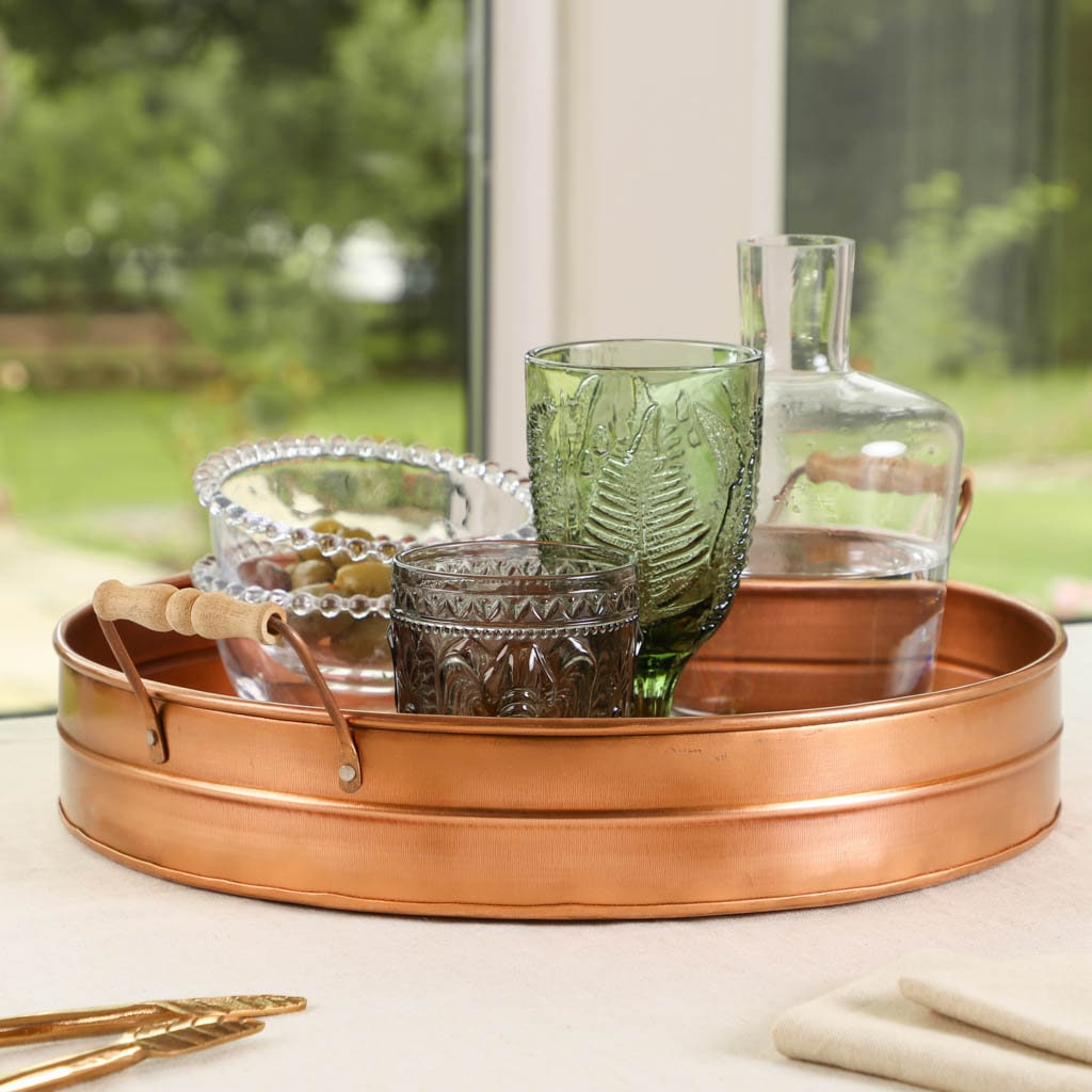 Metal Bar Tray Zinc Grey/copper Wood Handled Party Drink Etsy UK