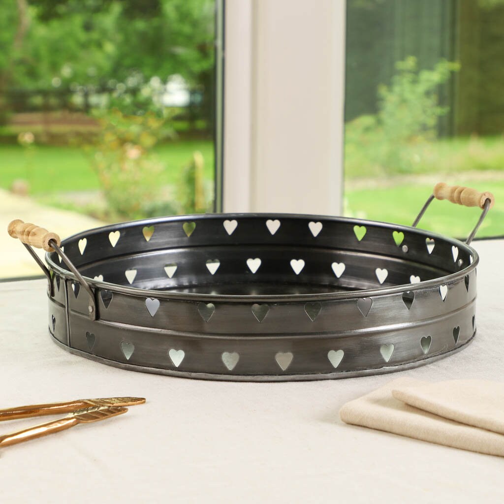 Metal Bar Tray Zinc Grey/copper Wood Handled Party Drink Etsy UK