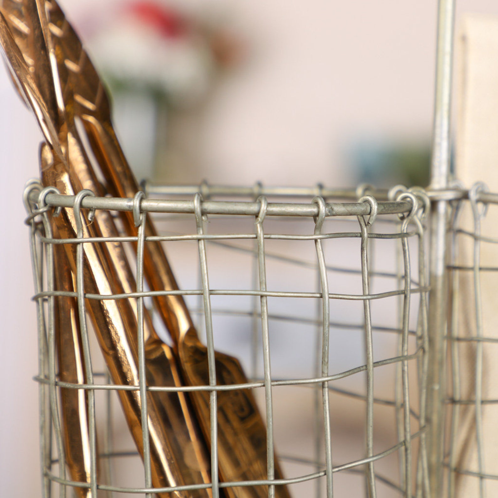 Industrial Style Cutlery Basket Grey Two Compartment Table Top Etsy