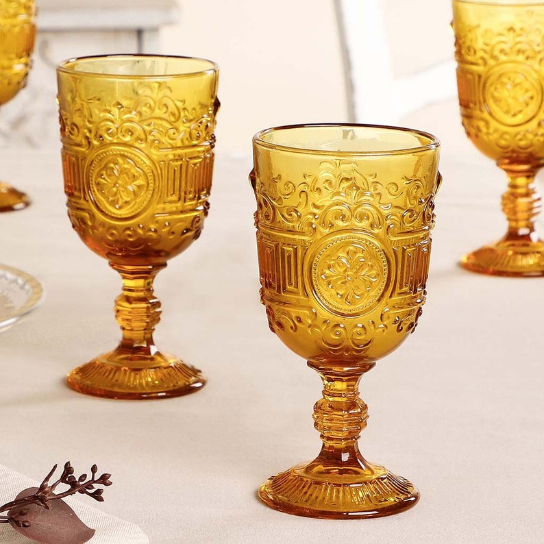 Mix and Match Embossed Wine Goblets Vintage Style Embossed Wine Glasses Dishwasher Safe Glassware Set Kitchen Dining Room Wine Glass Set Orange Mandala