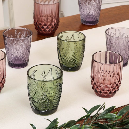 Cocktail Glass Set 4 Embossed Tumbler Glasses Vintage Style Etsy