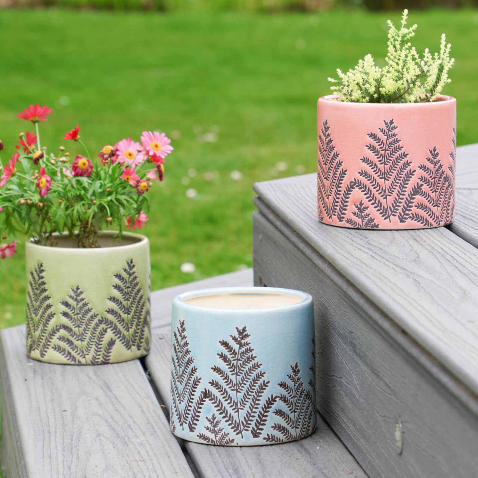 Set of 3 Ceramic Flower Pots Rustic Style Pastel Finish Etsy